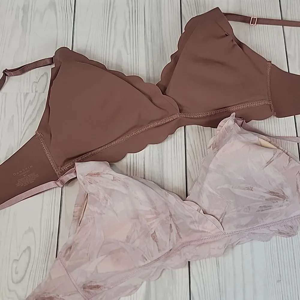 Danskin Intimates Scalloped Bralette Set of 2 - Mauve and Pink Size 36C